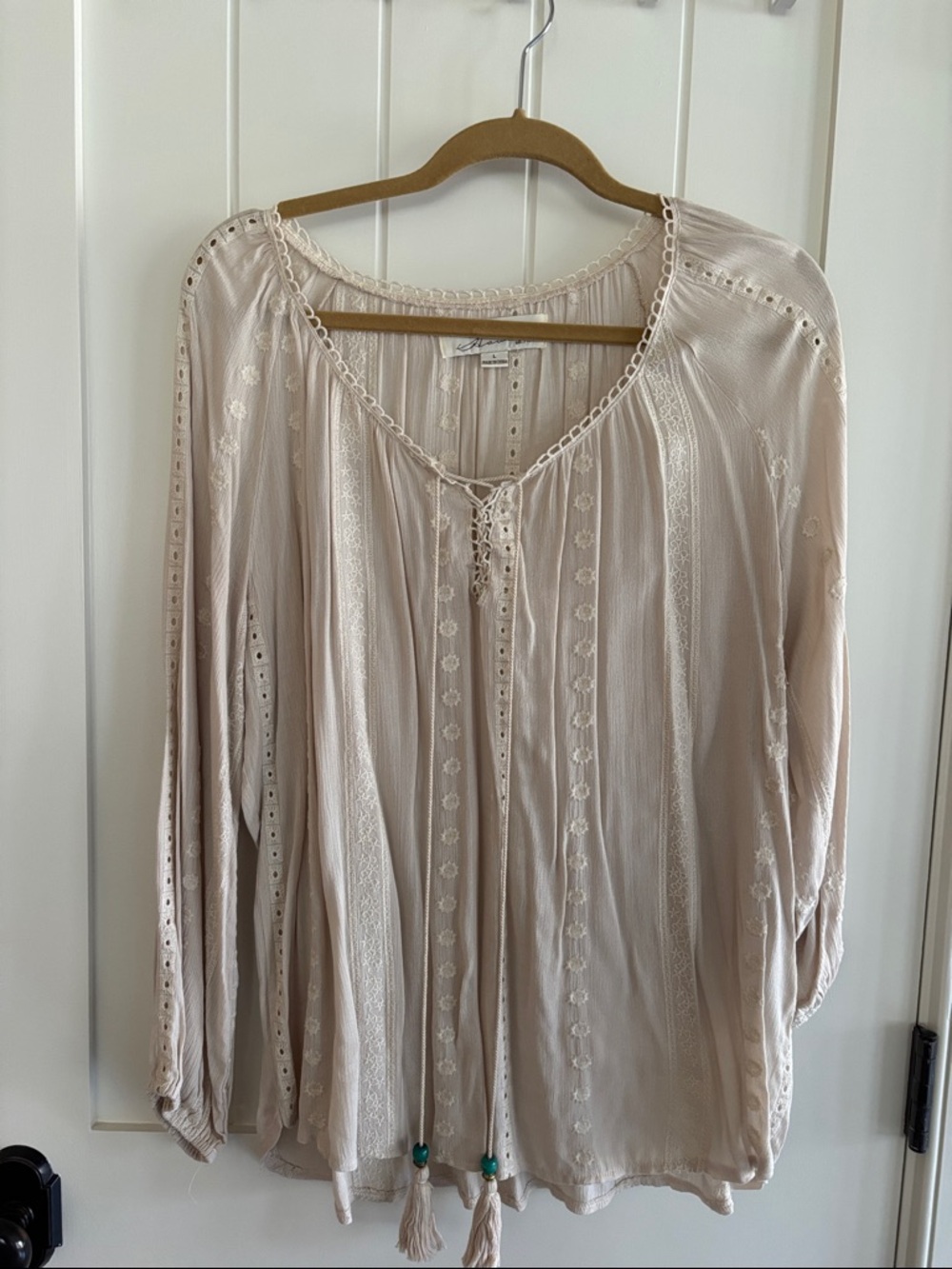 Vintage Havana Light Cream Embroidered Peasant Tunic